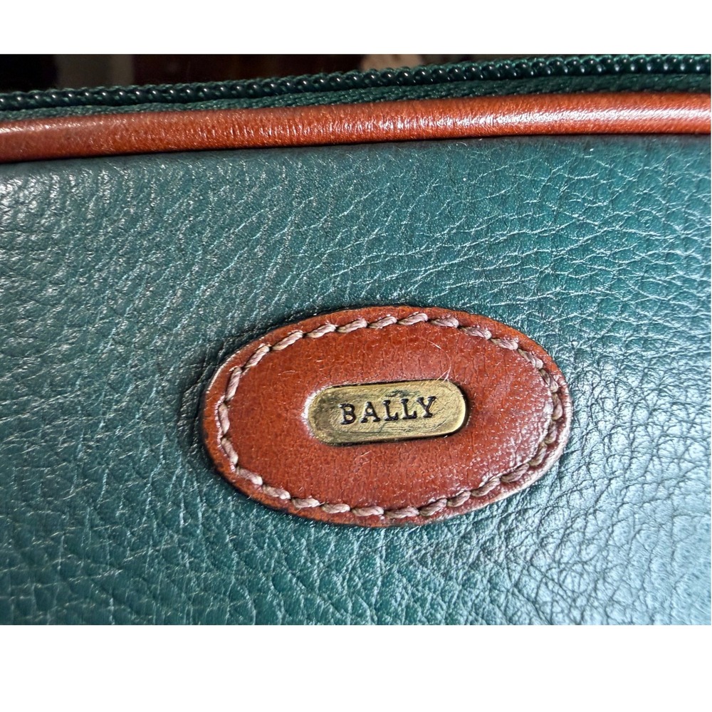 Bally Forest Green Cognac Leather Dome Crossbody Bag Italy Vintage - Picture 7 of 9